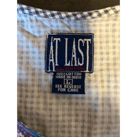 Vintage 80s 90s At Last Red White Blue Buttoned Sleeveless Patchwork Vest L - Picture 3 of 5